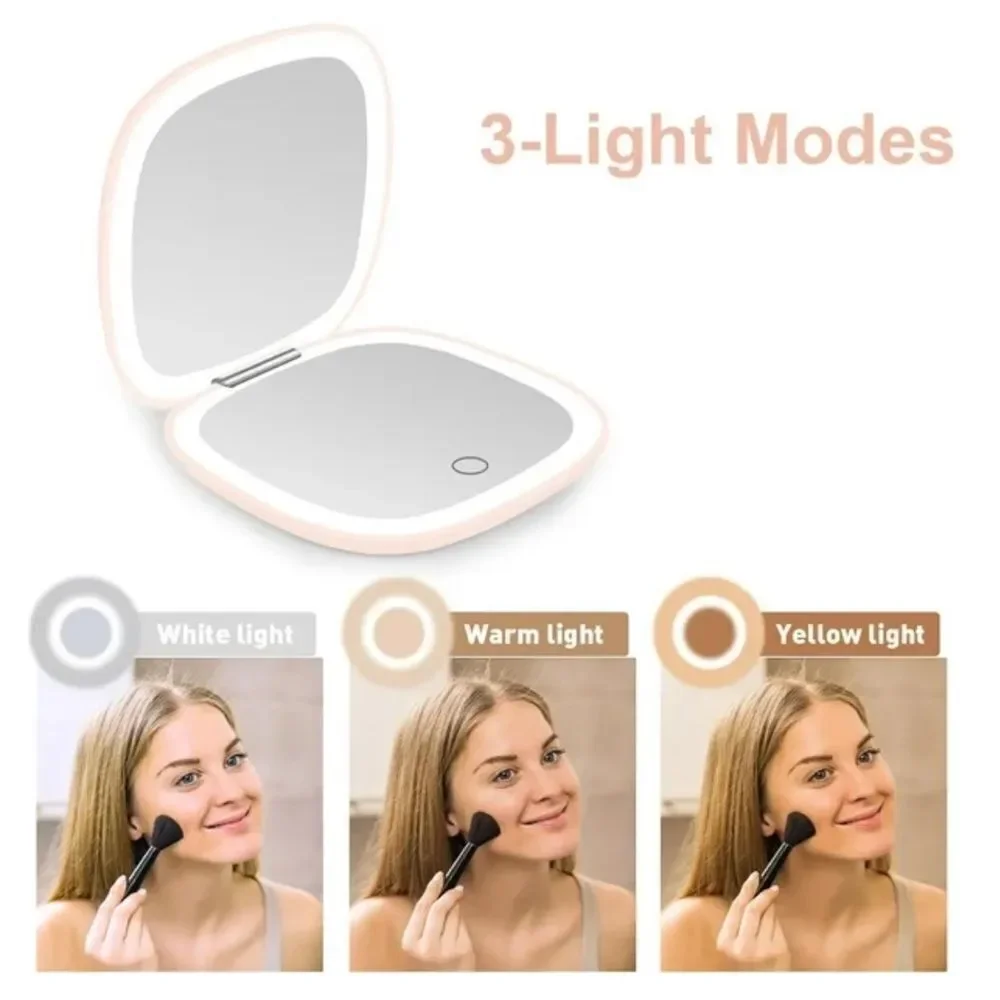 Compact Pink Portable Lighted LED Makeup Mirror 1X/10X Magnification NEW